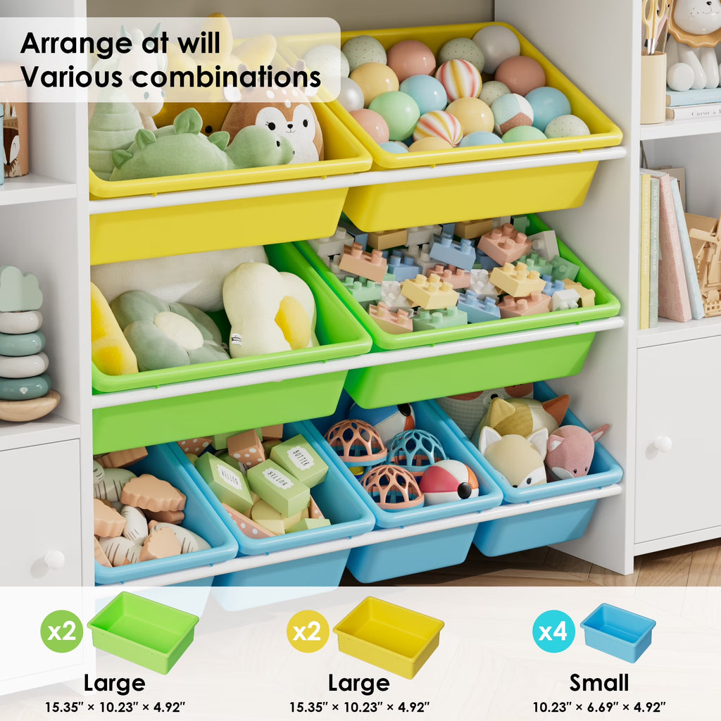 Multi-Purpose Storage Organizer| 8-Bin Bookcase with Cabinet Doors