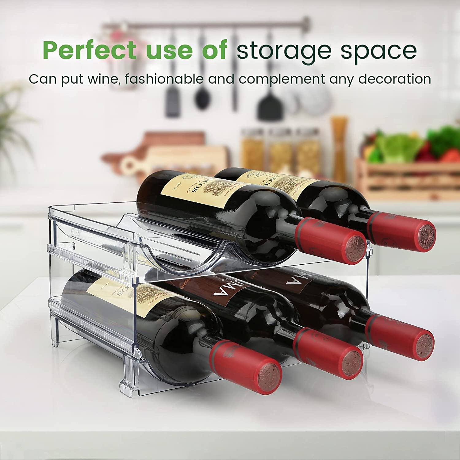 HomeVirtue™ Stackable Water Bottle Organizer | Space-Saving Cabinet Storage Rack (2-Pack)