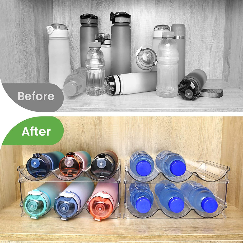 HomeVirtue™ Stackable Water Bottle Organizer | Space-Saving Cabinet Storage Rack (2-Pack)