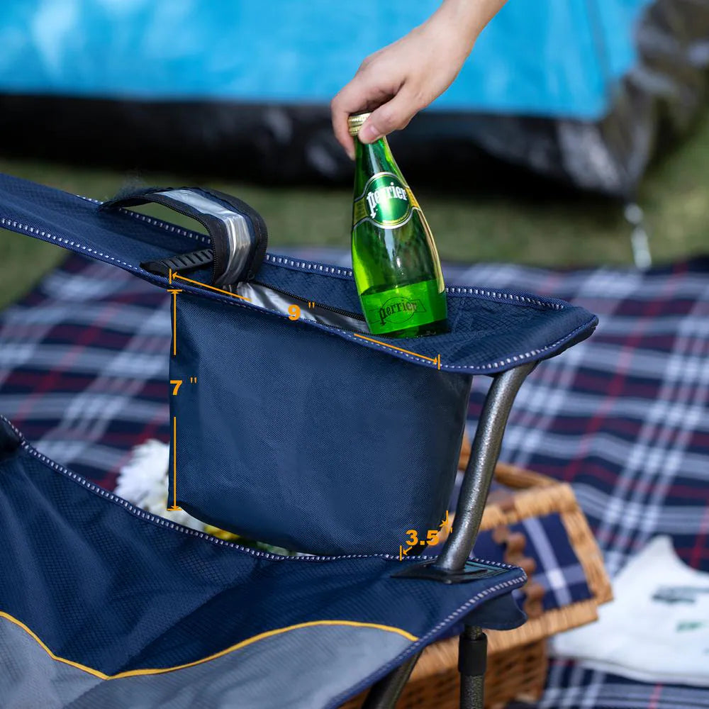 Deluxe Heavy-Duty Oversized Folding Camping Chair with Integrated Cooler Bag - Blue