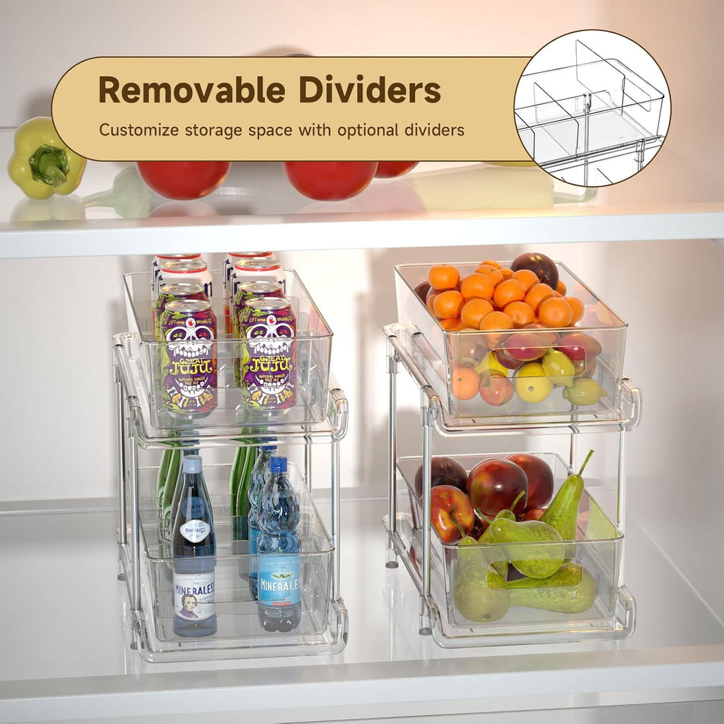 2-Tier Clear Storage Organizer | Pull-Out Cabinet, Bathroom & Pantry Storage