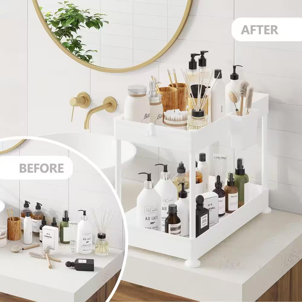 2-Tier Pull-Out Storage Organizer | Multi-Purpose Cabinet & Countertop Storage