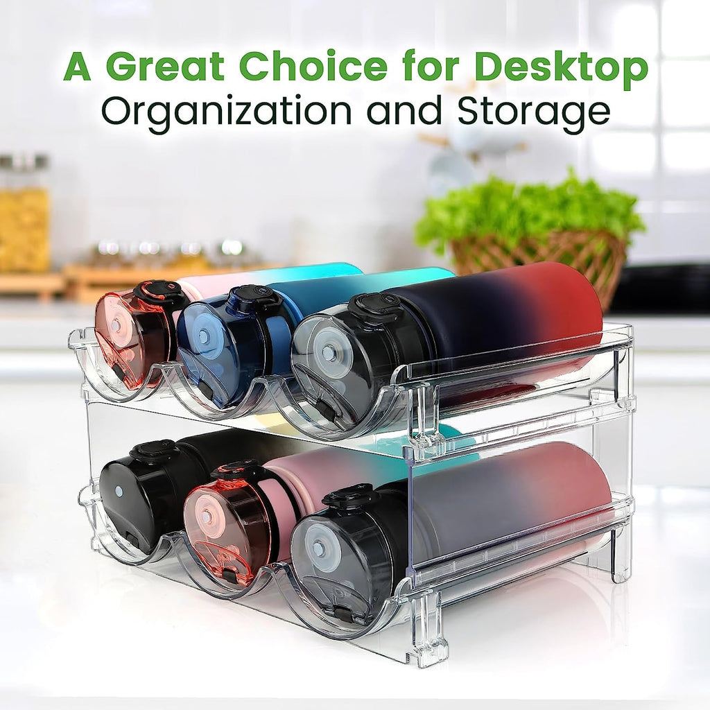 HomeVirtue™ Stackable Water Bottle Organizer | Space-Saving Cabinet Storage Rack (2-Pack)