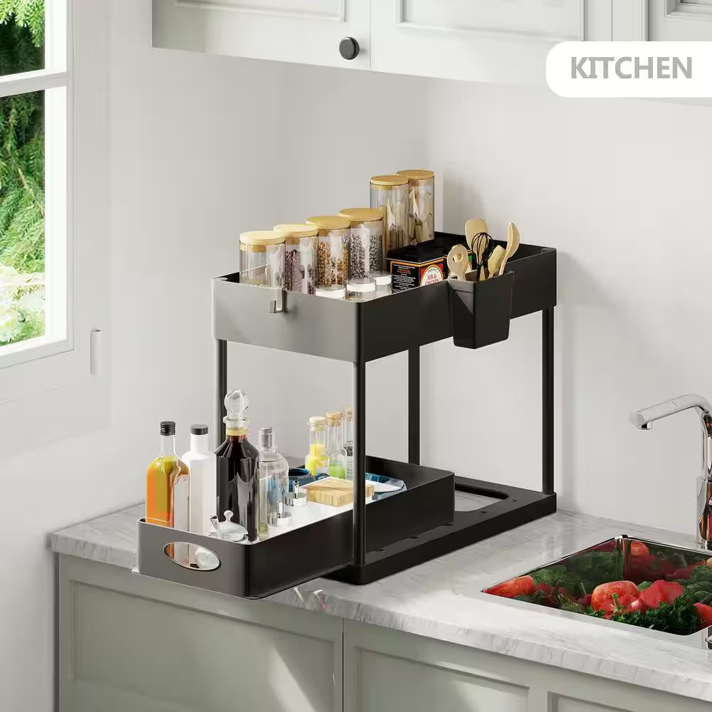 2-Tier Sliding Storage Organizer | Multi-Purpose Cabinet & Countertop Storage