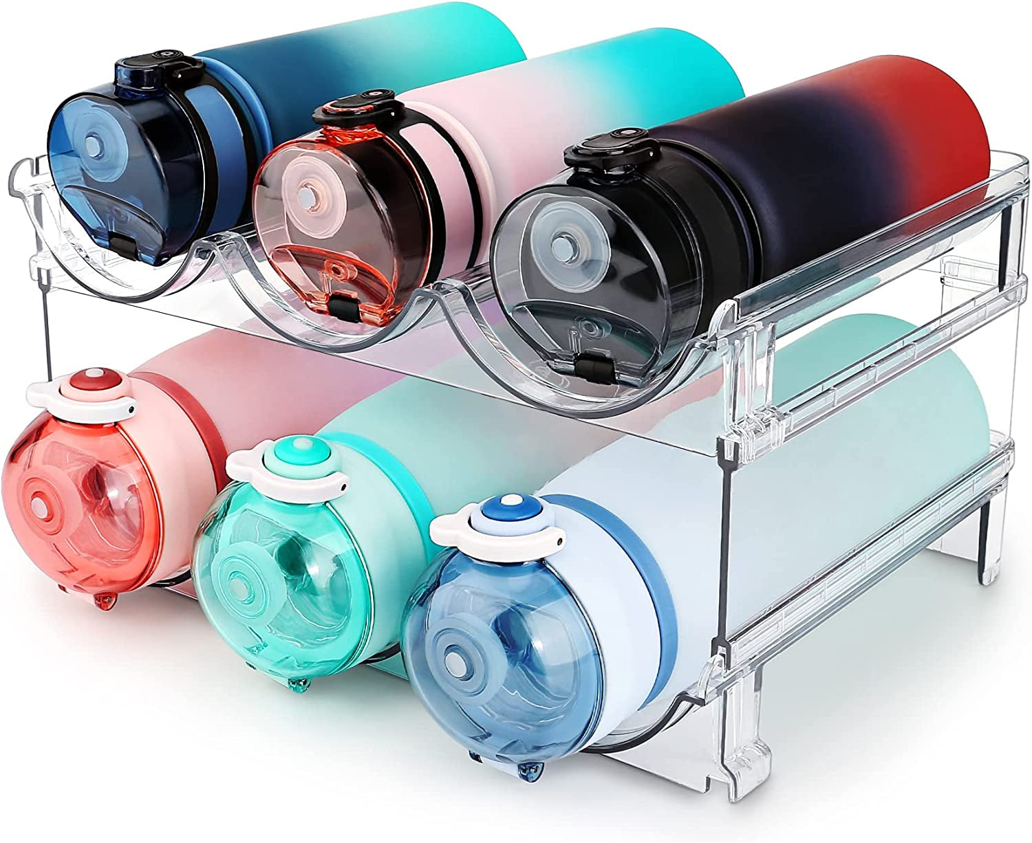 HomeVirtue™ Stackable Water Bottle Organizer | Space-Saving Cabinet Storage Rack (2-Pack)