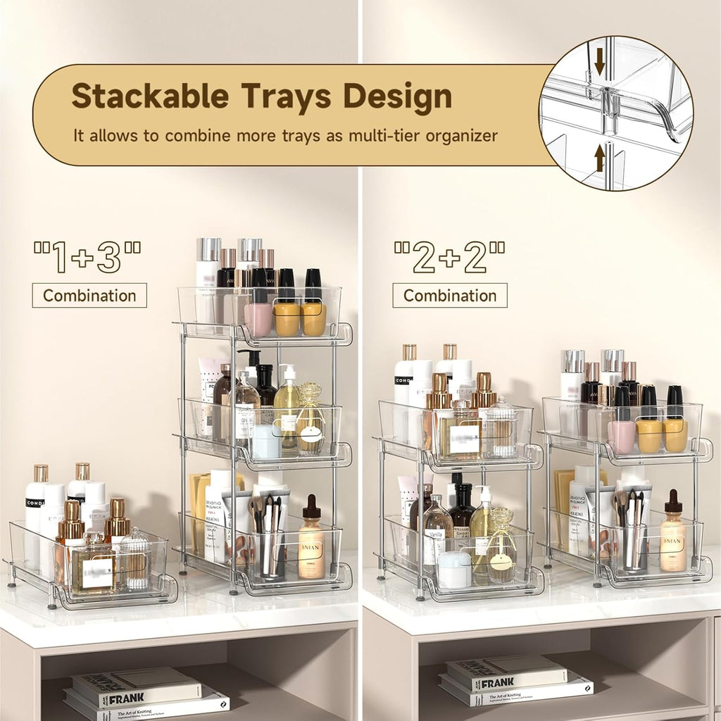 2-Tier Clear Storage Organizer | Pull-Out Cabinet, Bathroom & Pantry Storage