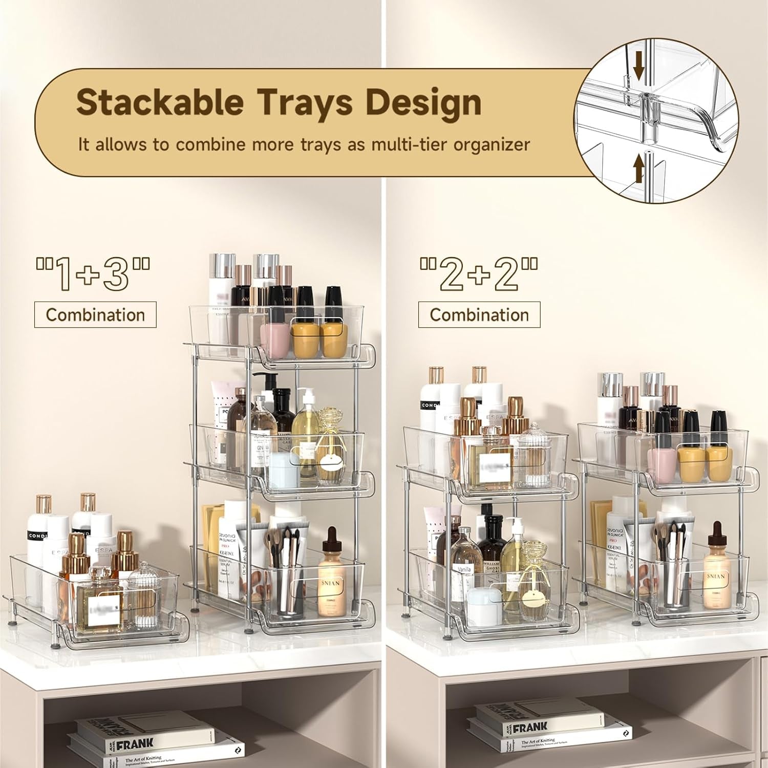 2-Tier Clear Storage Organizer | Pull-Out Cabinet, Bathroom & Pantry Storage