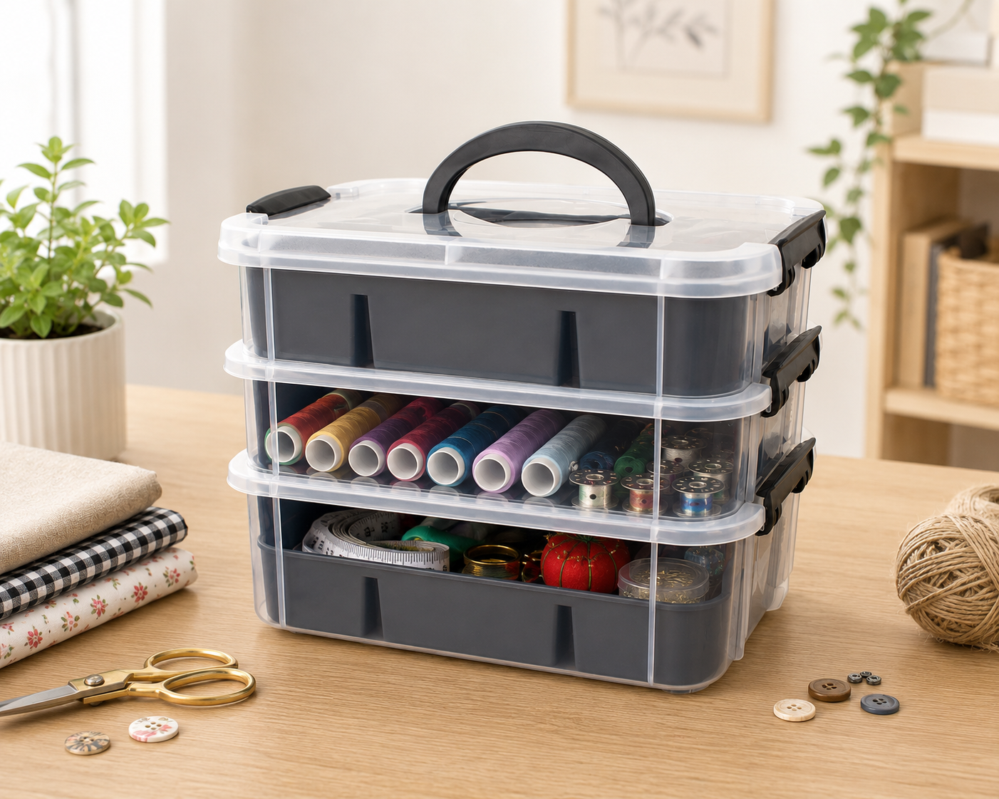 Portable Craft & Storage Organizer | Stackable Storage Box with Adjustable Compartments