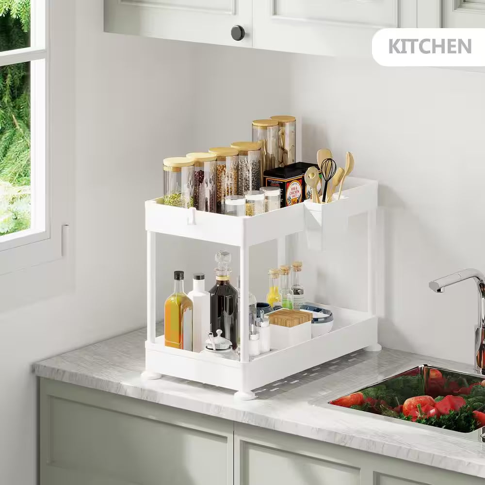 2-Tier Pull-Out Storage Organizer | Multi-Purpose Cabinet & Countertop Storage