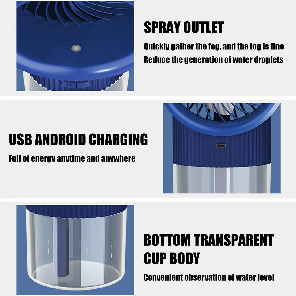 HomeVirtue™ Portable Misting Fan | Rechargeable Cooling Fan with Built-In Humidifier