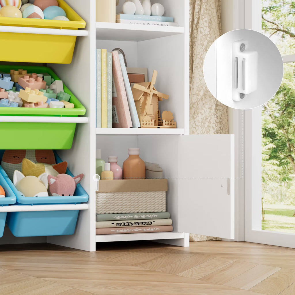 Multi-Purpose Storage Organizer| 8-Bin Bookcase with Cabinet Doors