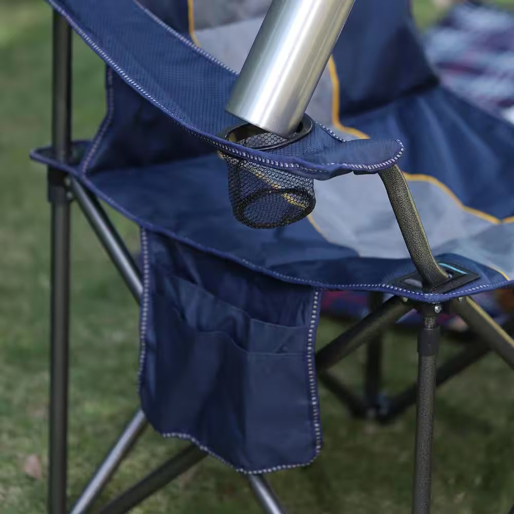 Deluxe Heavy-Duty Oversized Folding Camping Chair with Integrated Cooler Bag - Blue