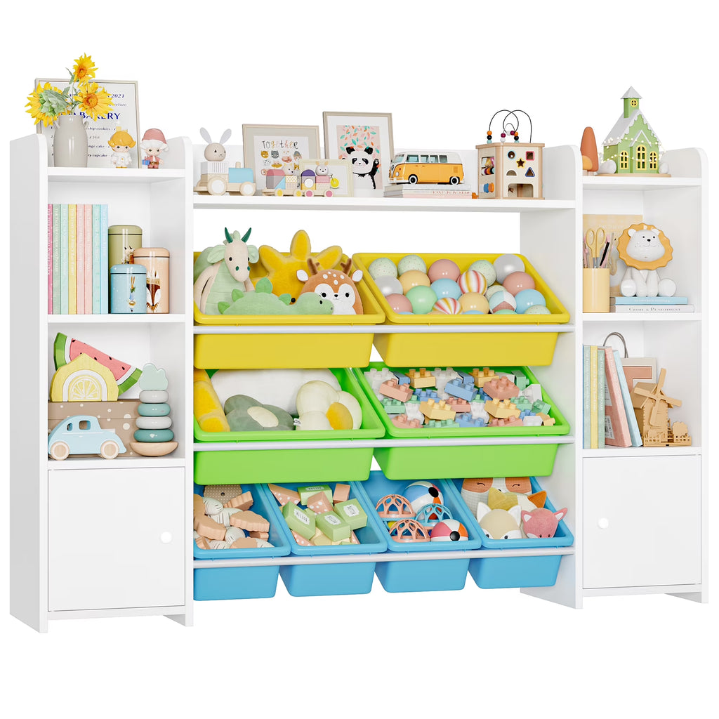 Multi-Purpose Storage Organizer| 8-Bin Bookcase with Cabinet Doors