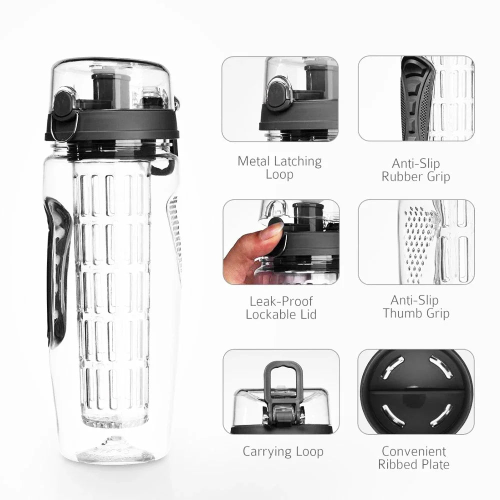 BPA-Free Fruit Infuser Water Bottle for Fitness and Sports, Ideal for Infused Lemon Water and Juice Shaking, Perfect for Women