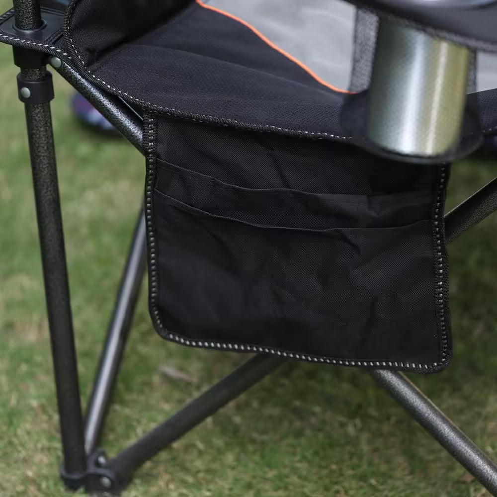 Deluxe Heavy-Duty Oversized Folding Camping Chair with Integrated Cooler Bag - Black