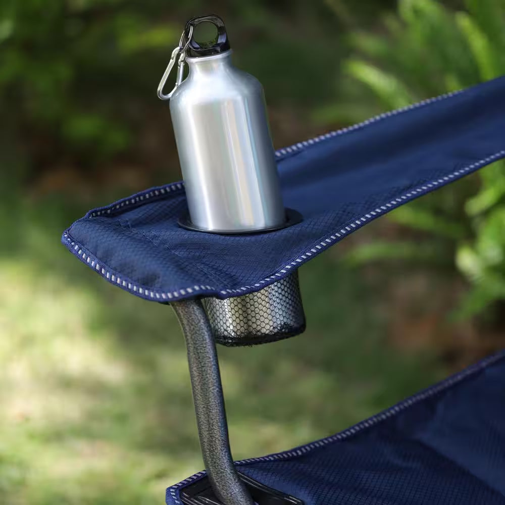 Deluxe Heavy-Duty Oversized Folding Camping Chair with Integrated Cooler Bag - Blue