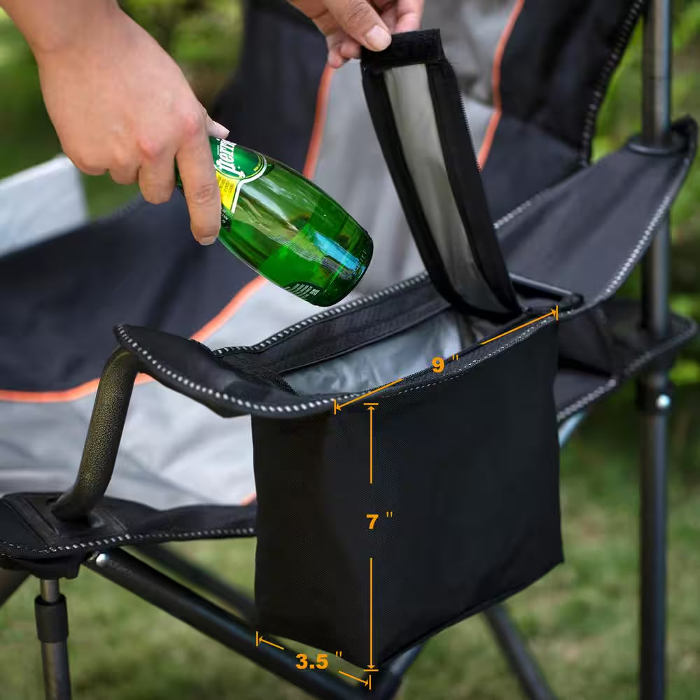 Deluxe Heavy-Duty Oversized Folding Camping Chair with Integrated Cooler Bag - Black