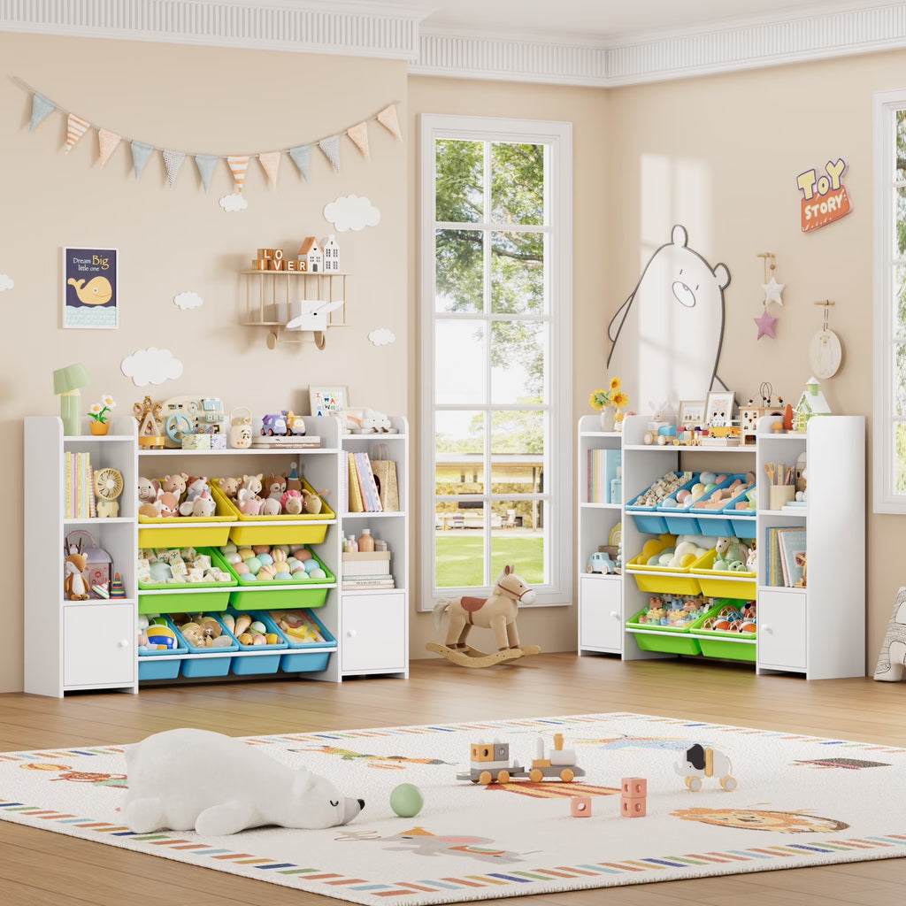 Multi-Purpose Storage Organizer| 8-Bin Bookcase with Cabinet Doors