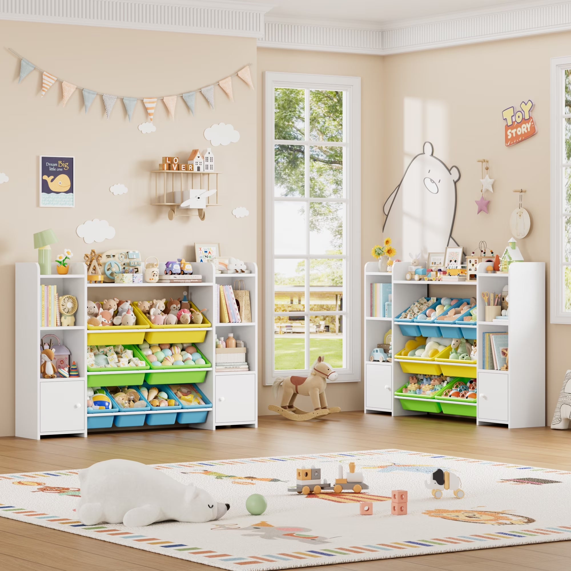 Multi-Purpose Storage Organizer| 8-Bin Bookcase with Cabinet Doors