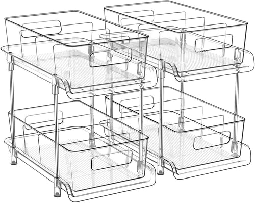 2-Tier Clear Storage Organizer | Pull-Out Cabinet, Bathroom & Pantry Storage