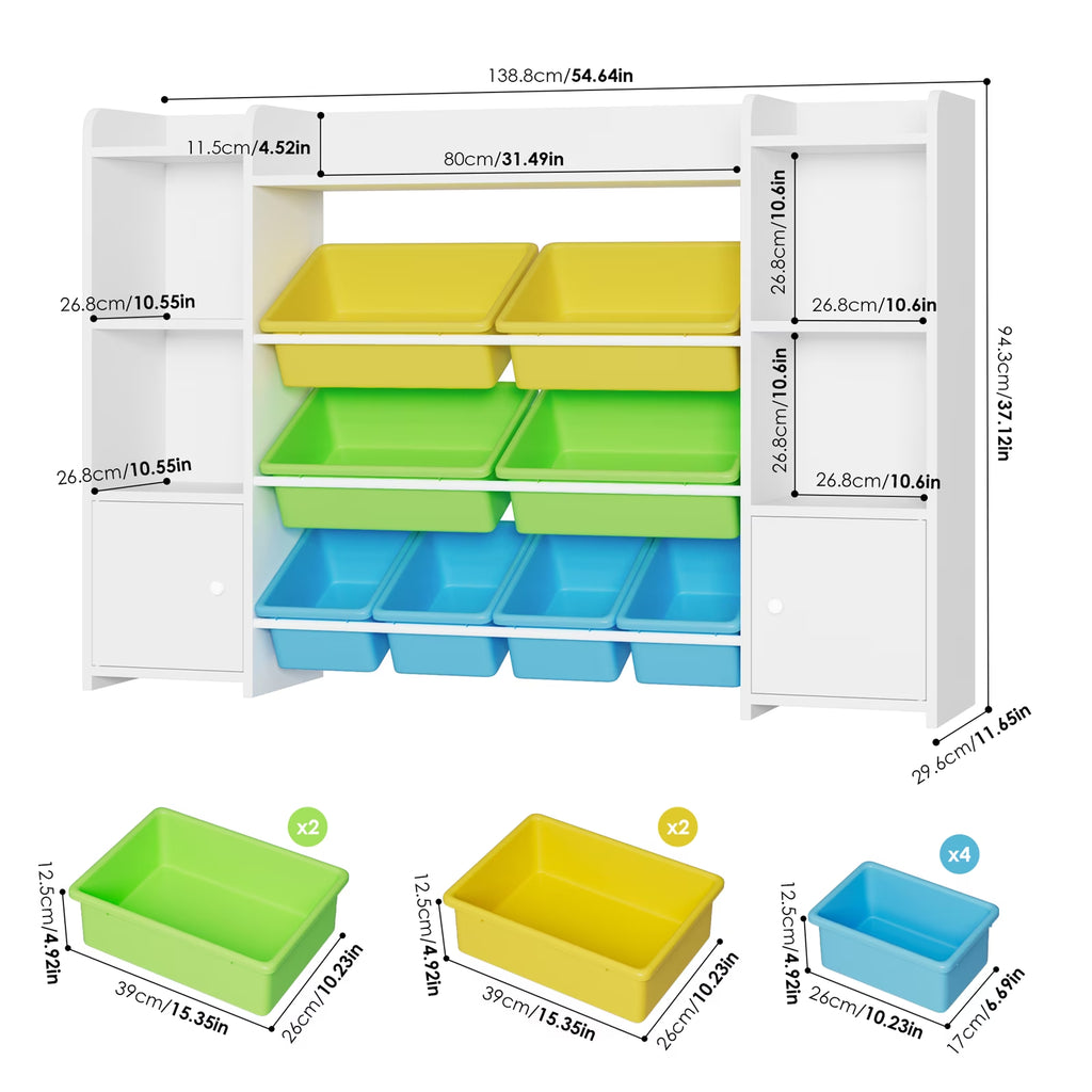 Multi-Purpose Storage Organizer| 8-Bin Bookcase with Cabinet Doors