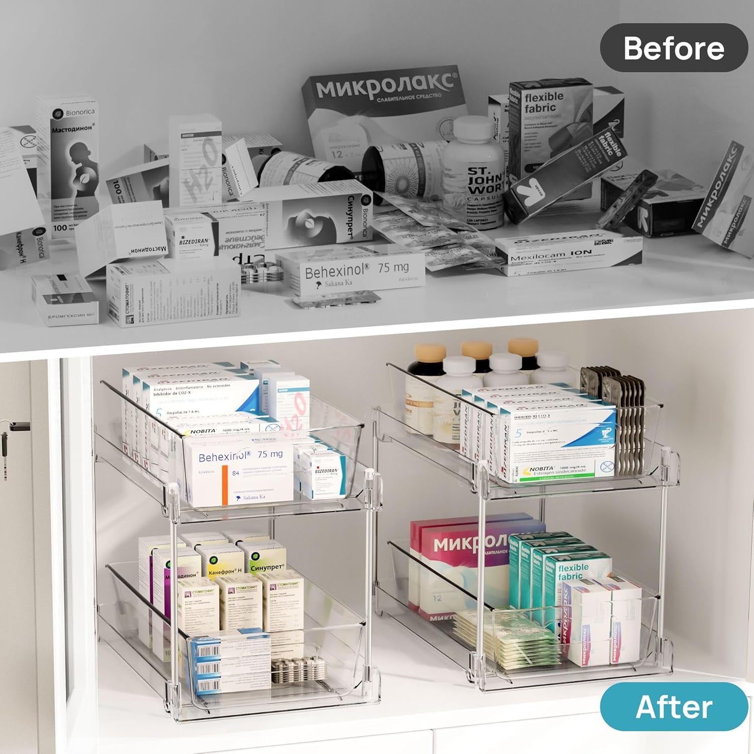 4-Pack Multi-Purpose Storage Organizers | Clear Pull-Out Drawers