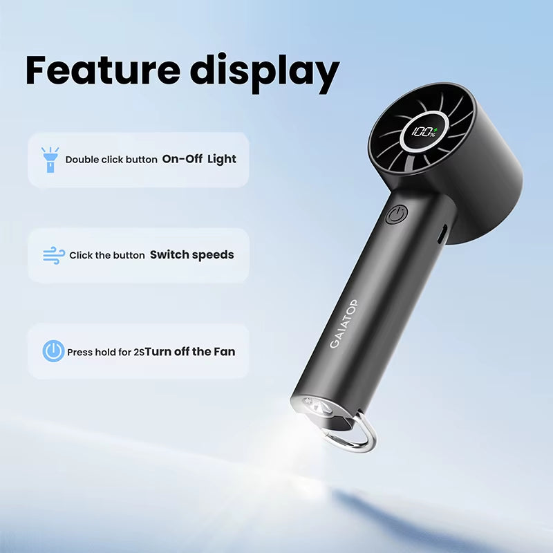 Portable Mini Fan, Handheld Fan with LED Display & Flashlight, 3 Speeds 2000Mah USB Rechargeable Battery Fan