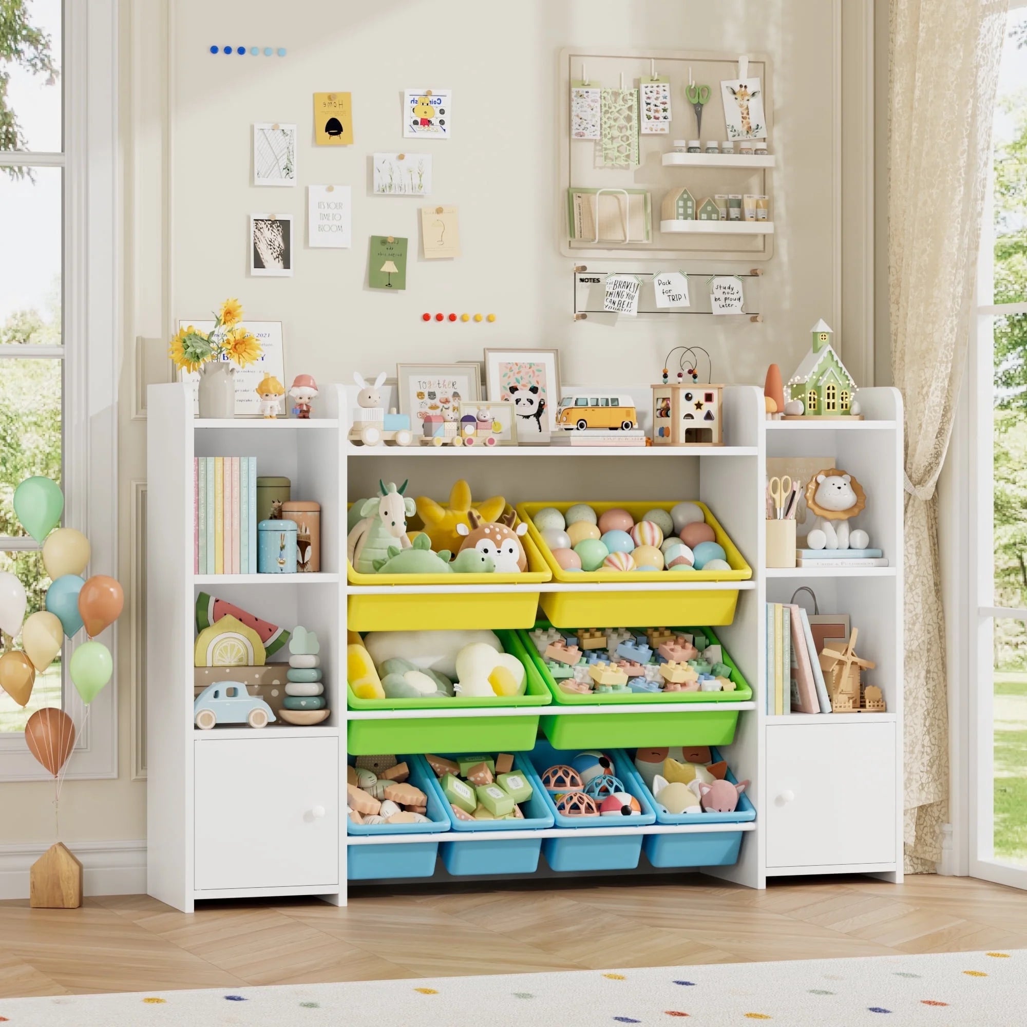 Multi-Purpose Storage Organizer| 8-Bin Bookcase with Cabinet Doors