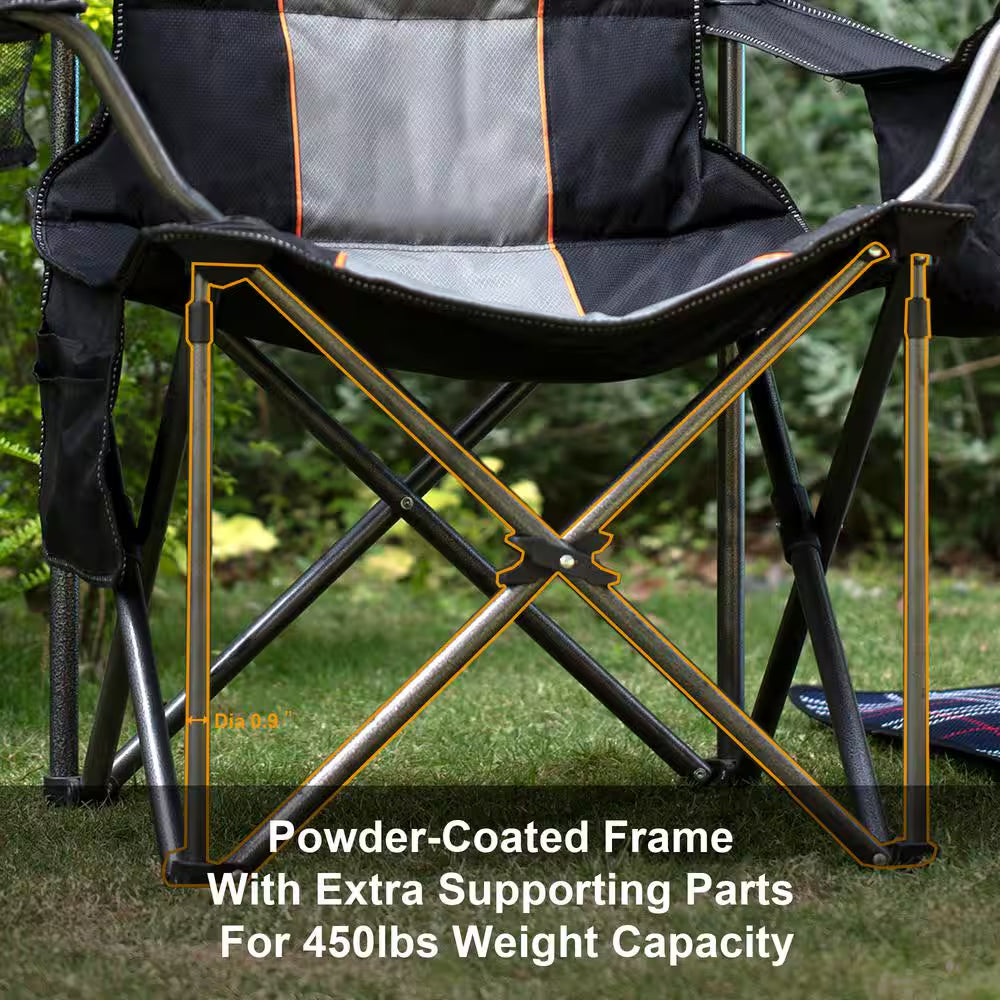 Deluxe Heavy-Duty Oversized Folding Camping Chair with Integrated Cooler Bag - Blue