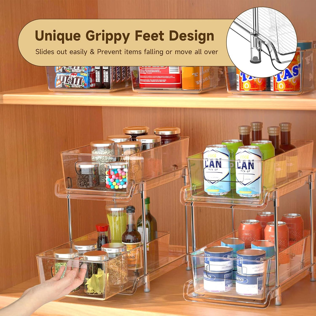 2-Tier Clear Storage Organizer | Pull-Out Cabinet, Bathroom & Pantry Storage