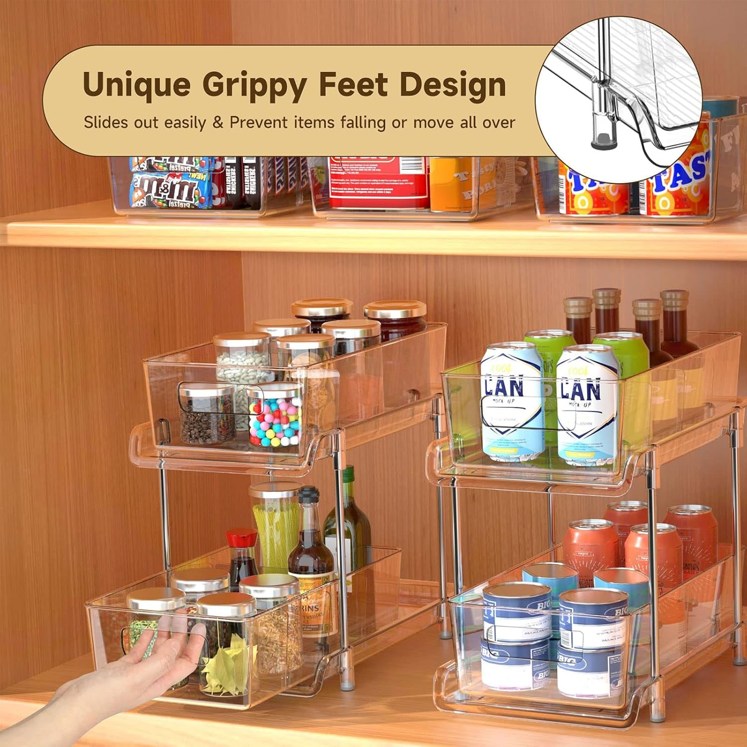 2-Tier Clear Storage Organizer | Pull-Out Cabinet, Bathroom & Pantry Storage