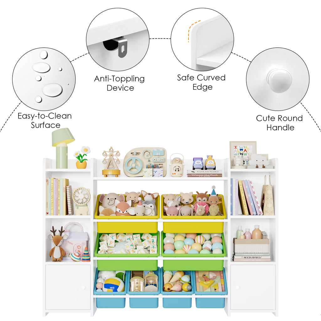 Multi-Purpose Storage Organizer| 8-Bin Bookcase with Cabinet Doors